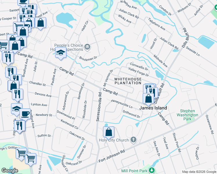 map of restaurants, bars, coffee shops, grocery stores, and more near 1357 Briarfield Avenue in Charleston