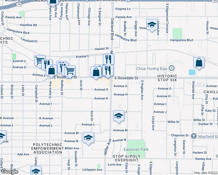 map of restaurants, bars, coffee shops, grocery stores, and more near 4137 Avenue G in Fort Worth