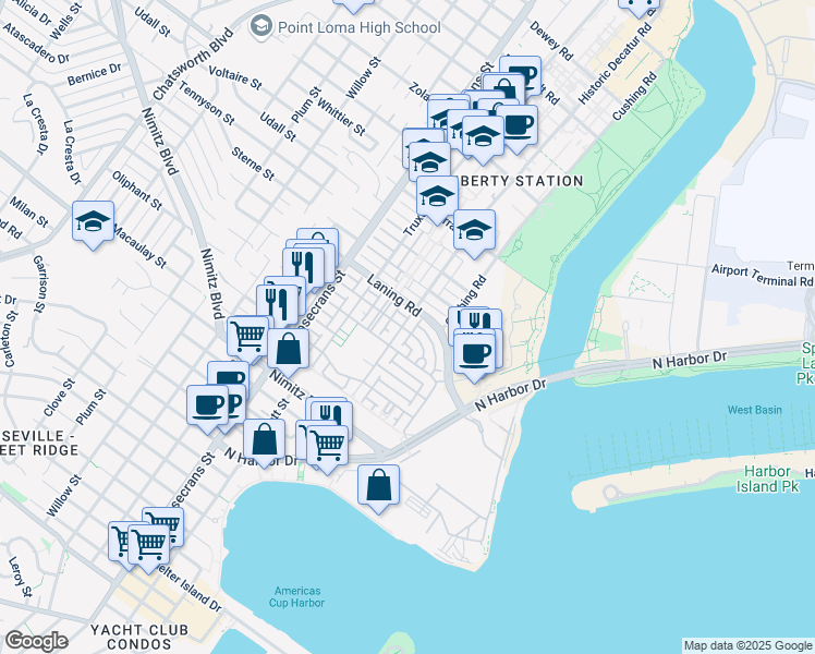 map of restaurants, bars, coffee shops, grocery stores, and more near 1953 Historic Decatur Road in San Diego