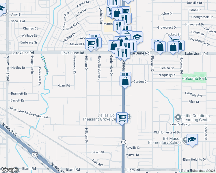map of restaurants, bars, coffee shops, grocery stores, and more near 1029 Gardenview Drive in Dallas