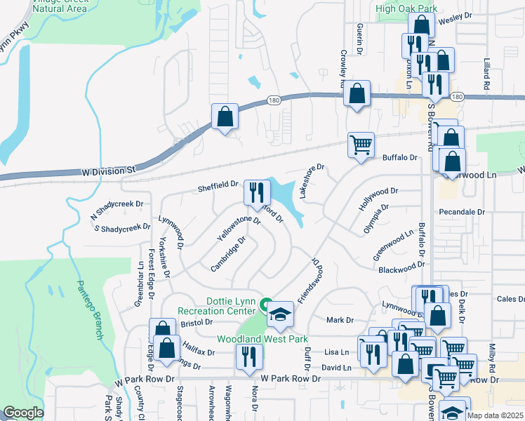 map of restaurants, bars, coffee shops, grocery stores, and more near 3207 Woodford Dr in Arlington