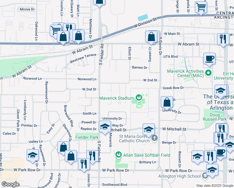 map of restaurants, bars, coffee shops, grocery stores, and more near 120 Parkwood Avenue in Arlington