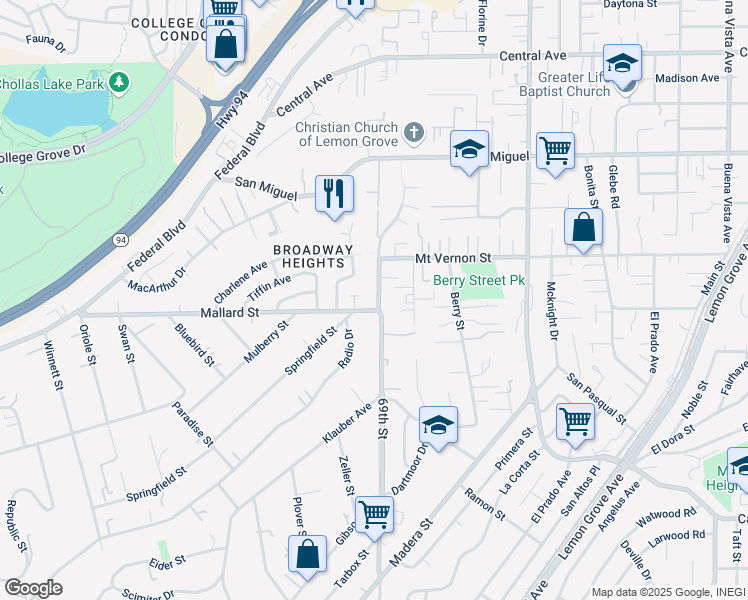 map of restaurants, bars, coffee shops, grocery stores, and more near 2310 69th Street in Lemon Grove