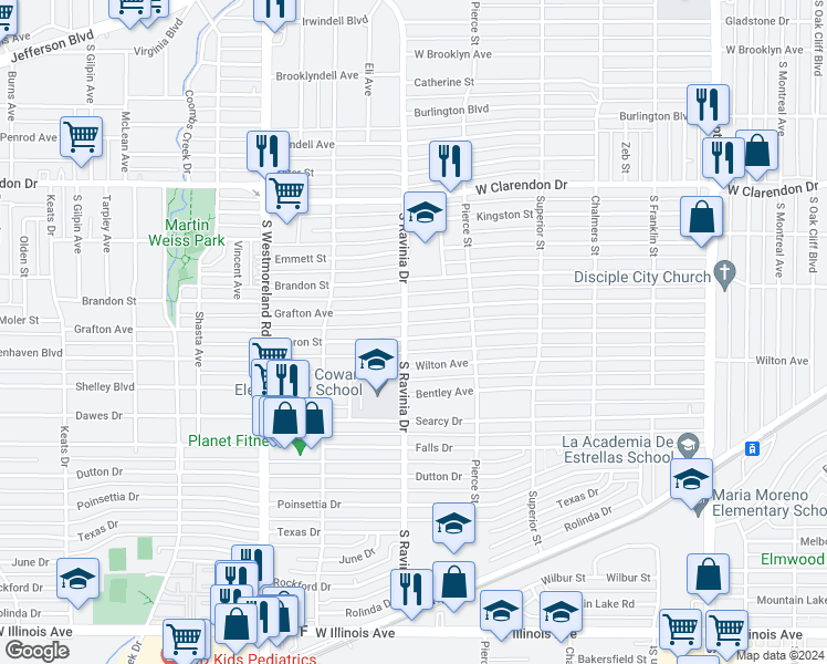 map of restaurants, bars, coffee shops, grocery stores, and more near 2855 Sharon Street in Dallas