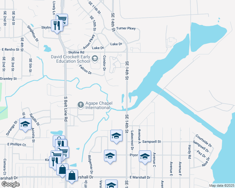 map of restaurants, bars, coffee shops, grocery stores, and more near 1157 Condor Drive in Grand Prairie