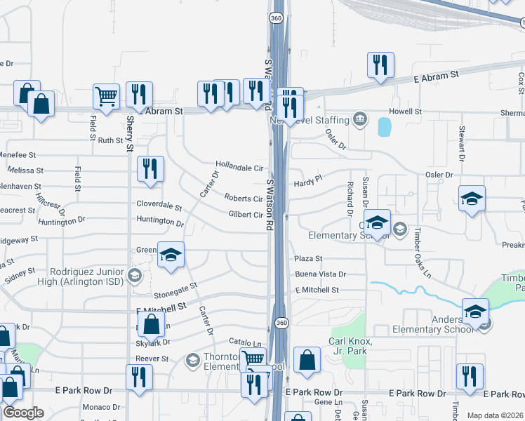 map of restaurants, bars, coffee shops, grocery stores, and more near 2511 Gilbert Circle in Arlington