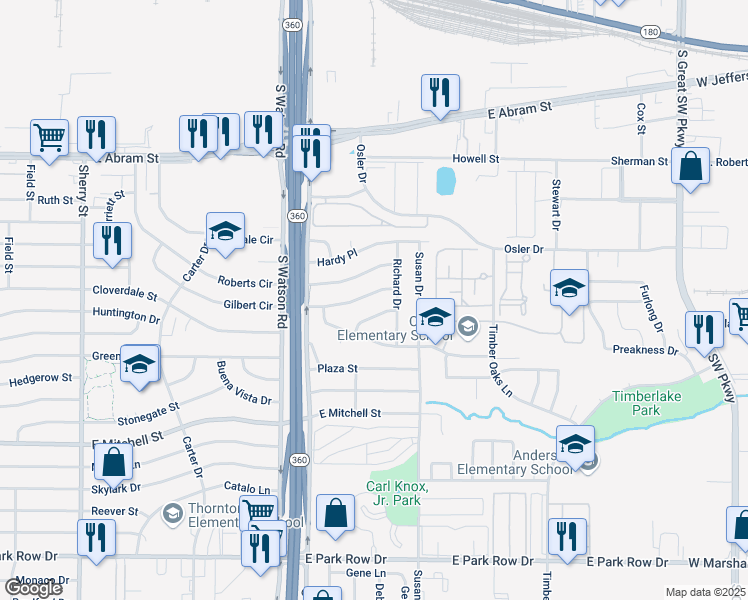 map of restaurants, bars, coffee shops, grocery stores, and more near 2808 Gilbert Circle in Arlington