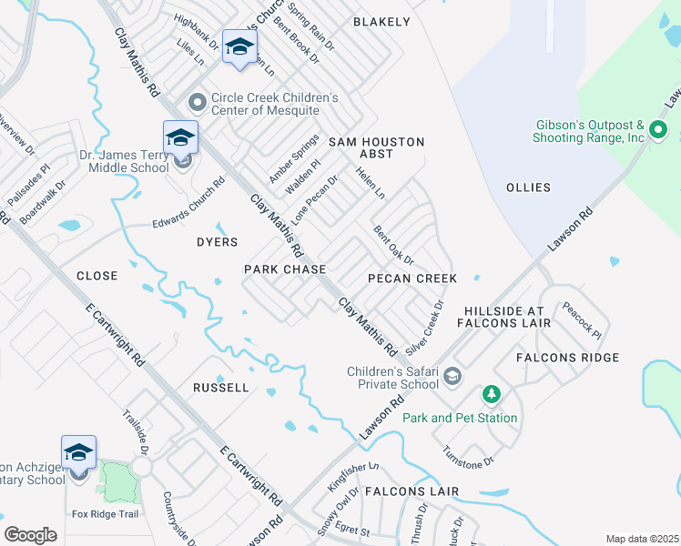 map of restaurants, bars, coffee shops, grocery stores, and more near 2129 Acorn Grove in Mesquite
