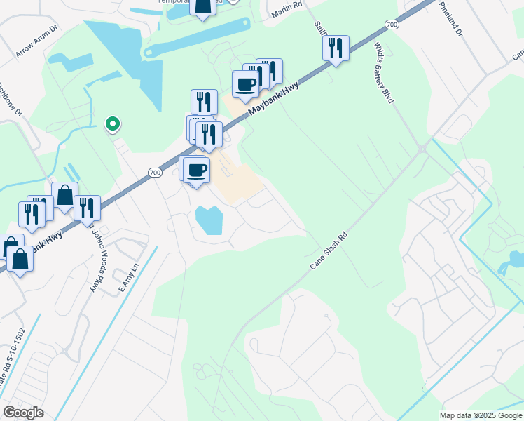 map of restaurants, bars, coffee shops, grocery stores, and more near 3021 Tugalo Street in Johns Island
