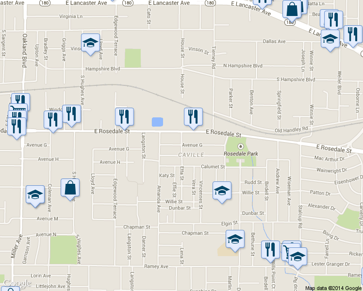 map of restaurants, bars, coffee shops, grocery stores, and more near 4966 Avenue G in Fort Worth