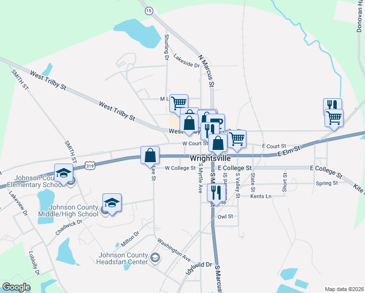 map of restaurants, bars, coffee shops, grocery stores, and more near 566 West Court Street in Wrightsville