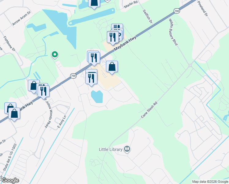 map of restaurants, bars, coffee shops, grocery stores, and more near 3037 Tugalo Street in Johns Island