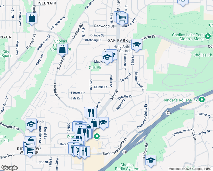 map of restaurants, bars, coffee shops, grocery stores, and more near 5344 Kalmia Street in San Diego