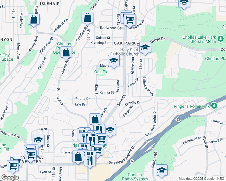 map of restaurants, bars, coffee shops, grocery stores, and more near 5344 Kalmia Street in San Diego