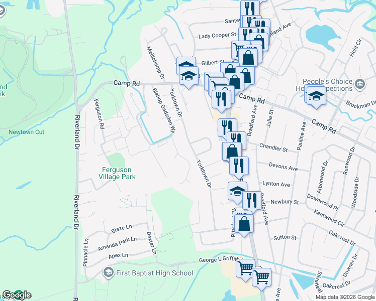 map of restaurants, bars, coffee shops, grocery stores, and more near 995 Yorktown Drive in Charleston