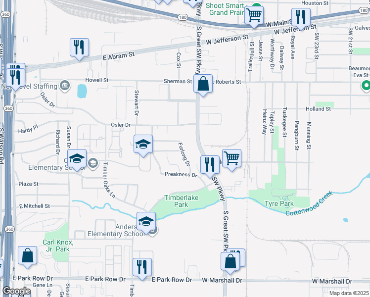 map of restaurants, bars, coffee shops, grocery stores, and more near 920 Furlong Dr in Grand Prairie