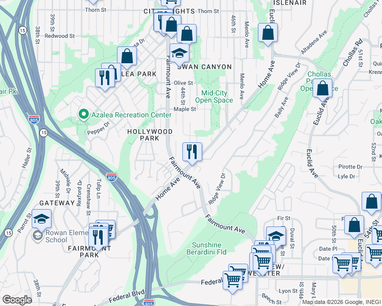 map of restaurants, bars, coffee shops, grocery stores, and more near 2404 Laurie Lane in San Diego
