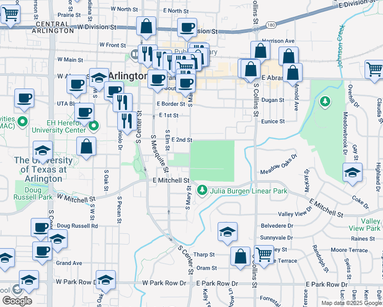 map of restaurants, bars, coffee shops, grocery stores, and more near 701 South Mary Street in Arlington