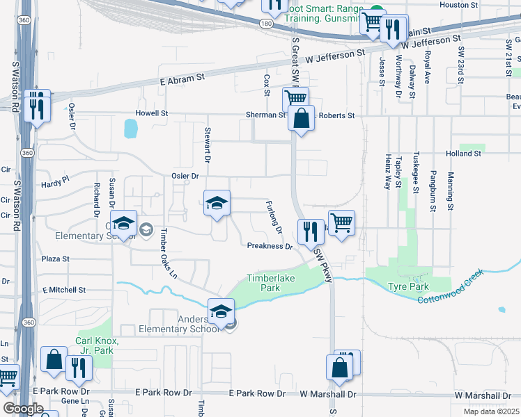 map of restaurants, bars, coffee shops, grocery stores, and more near 928 Bridle Bit Drive in Grand Prairie