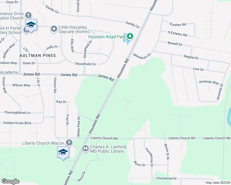 map of restaurants, bars, coffee shops, grocery stores, and more near 3205 Avant Road in Macon