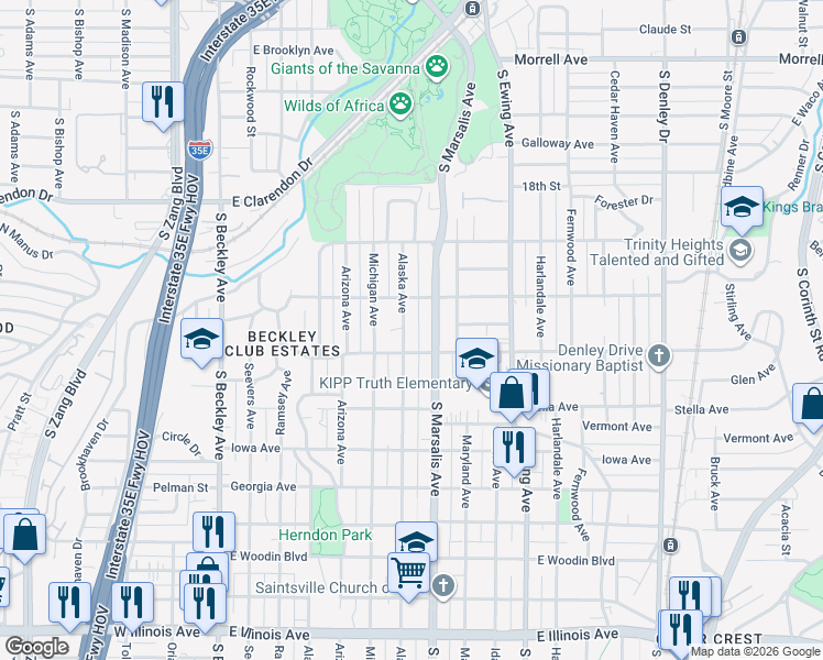map of restaurants, bars, coffee shops, grocery stores, and more near 1426 Alaska Avenue in Dallas