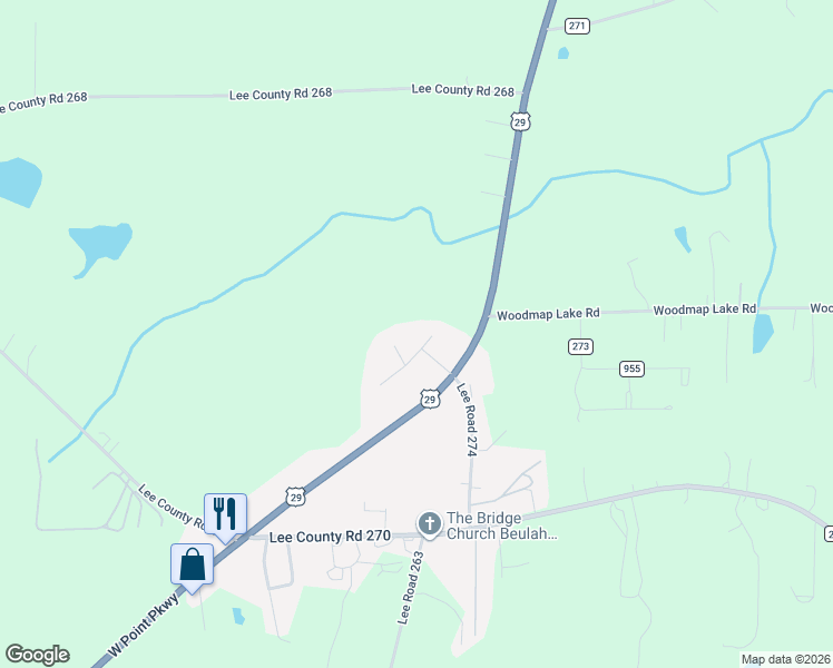 map of restaurants, bars, coffee shops, grocery stores, and more near 8752 West Point Parkway in Cusseta
