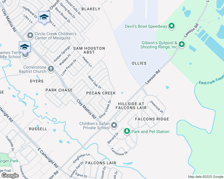 map of restaurants, bars, coffee shops, grocery stores, and more near 3229 Silver Creek Drive in Mesquite