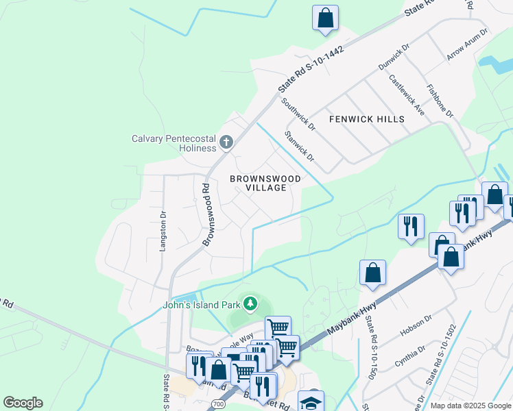map of restaurants, bars, coffee shops, grocery stores, and more near Milldam Pass in Johns Island