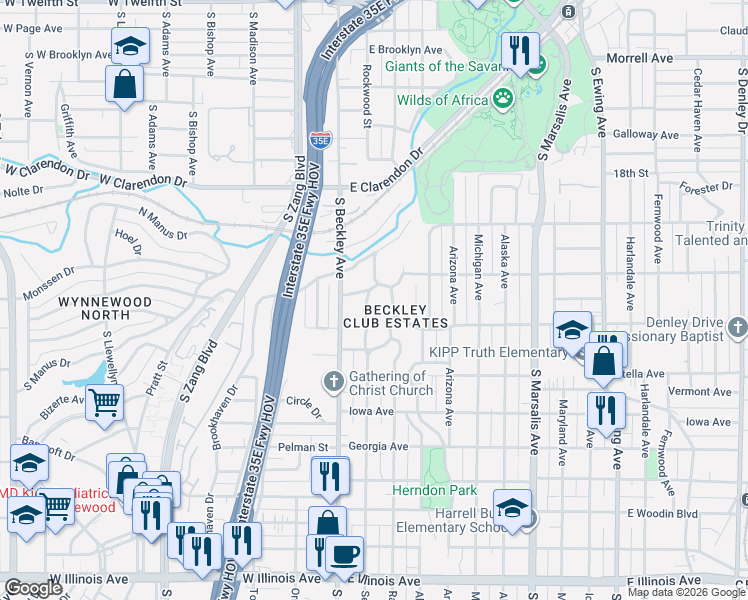 map of restaurants, bars, coffee shops, grocery stores, and more near 1417 Seevers Avenue in Dallas