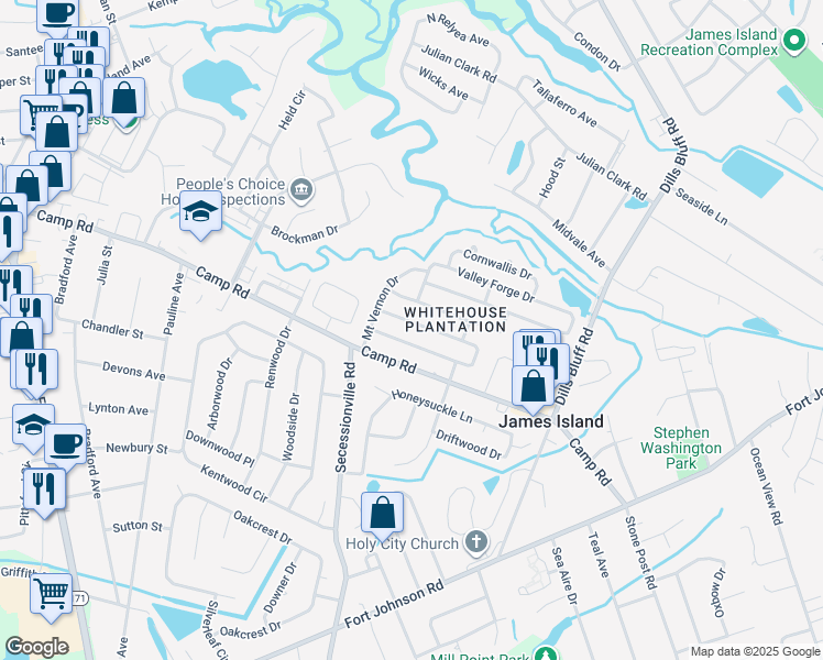 map of restaurants, bars, coffee shops, grocery stores, and more near 1336 Briarfield Avenue in Charleston