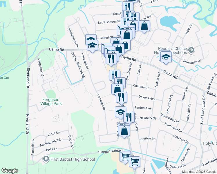 map of restaurants, bars, coffee shops, grocery stores, and more near 1815 South Mayflower Drive in Charleston