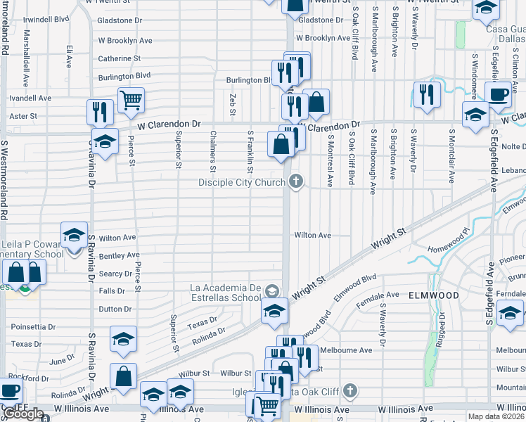 map of restaurants, bars, coffee shops, grocery stores, and more near 2435 Sharon Street in Dallas