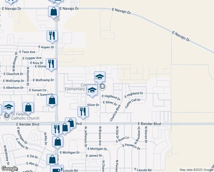 map of restaurants, bars, coffee shops, grocery stores, and more near 2600 N Brazos Dr in Hobbs