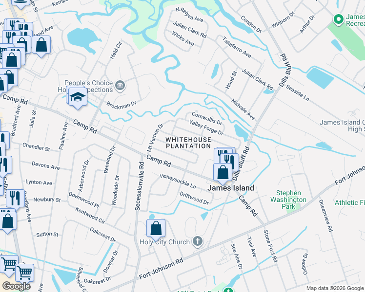map of restaurants, bars, coffee shops, grocery stores, and more near 1336 Briarfield Avenue in Charleston