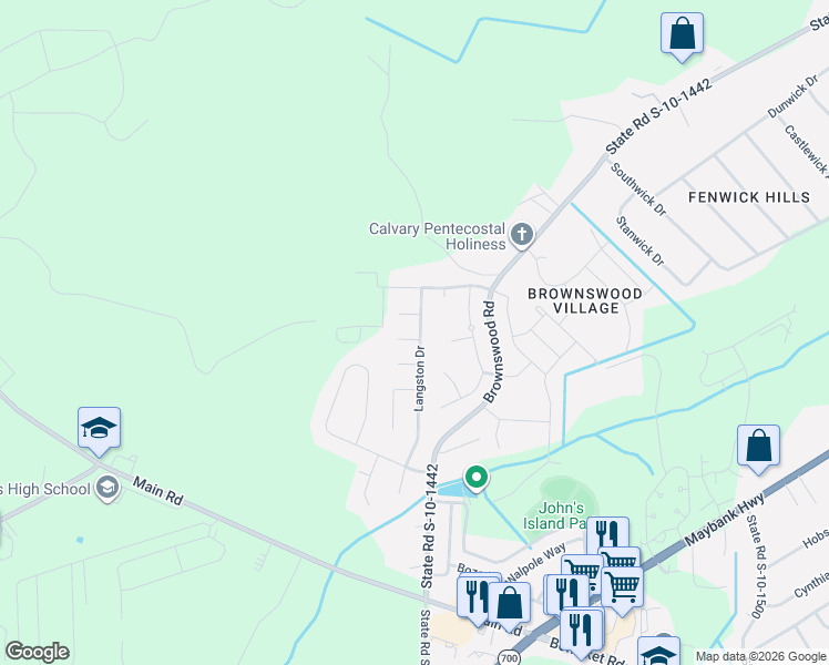 map of restaurants, bars, coffee shops, grocery stores, and more near 3301 Abbotts Boulevard in Johns Island