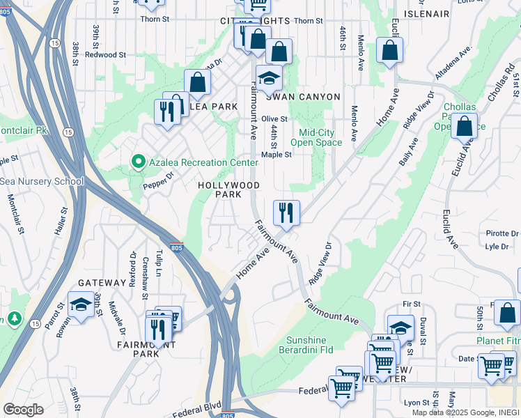 map of restaurants, bars, coffee shops, grocery stores, and more near 2430 44th Street in San Diego