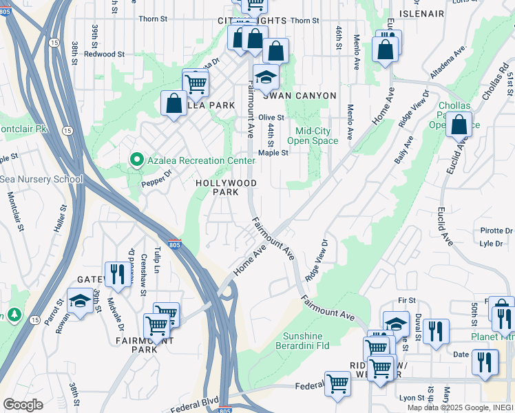 map of restaurants, bars, coffee shops, grocery stores, and more near 2430 44th Street in San Diego