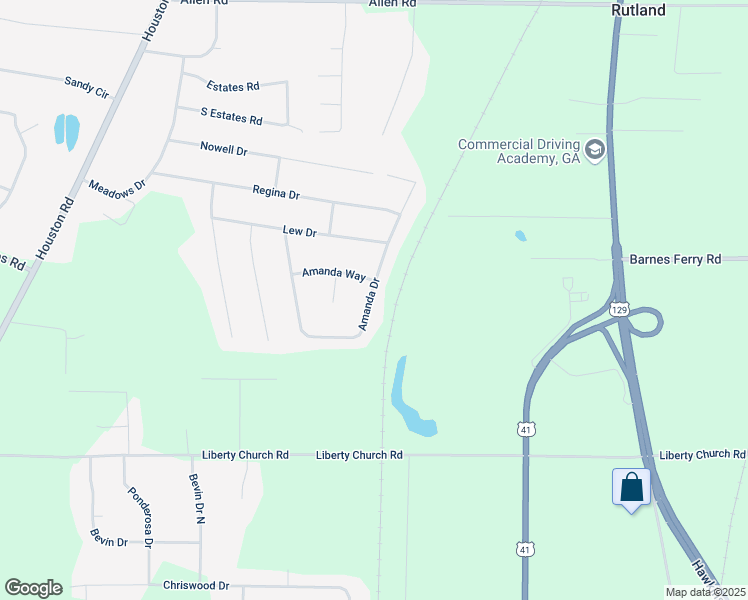 map of restaurants, bars, coffee shops, grocery stores, and more near 297 Amanda Drive in Macon