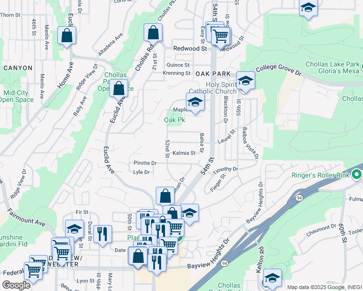 map of restaurants, bars, coffee shops, grocery stores, and more near 5251 Laurel Street in San Diego