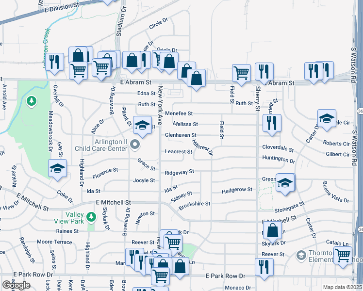 map of restaurants, bars, coffee shops, grocery stores, and more near 1939 Melrose Street in Arlington