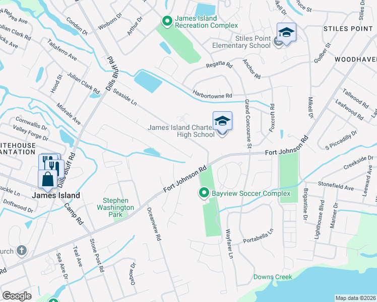 map of restaurants, bars, coffee shops, grocery stores, and more near 1021 Greenhill Road in Charleston