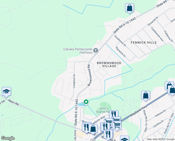 map of restaurants, bars, coffee shops, grocery stores, and more near 1529 Thoroughbred Boulevard in Johns Island