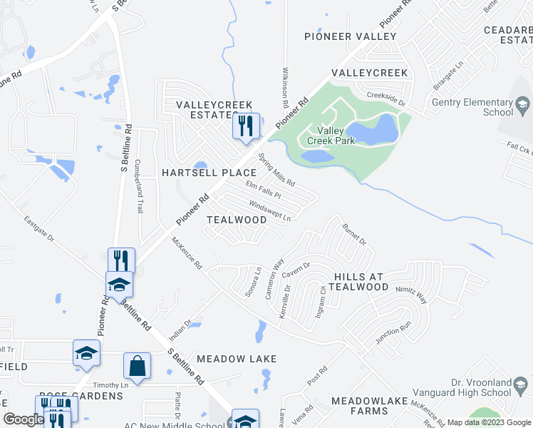 map of restaurants, bars, coffee shops, grocery stores, and more near 2668 Windswept Lane in Mesquite
