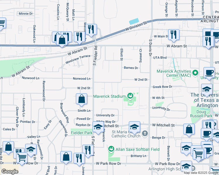map of restaurants, bars, coffee shops, grocery stores, and more near 120 Parkwood Avenue in Arlington