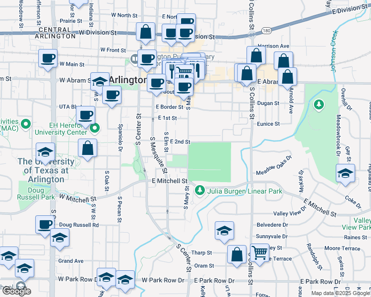 map of restaurants, bars, coffee shops, grocery stores, and more near 701 South Mary Street in Arlington