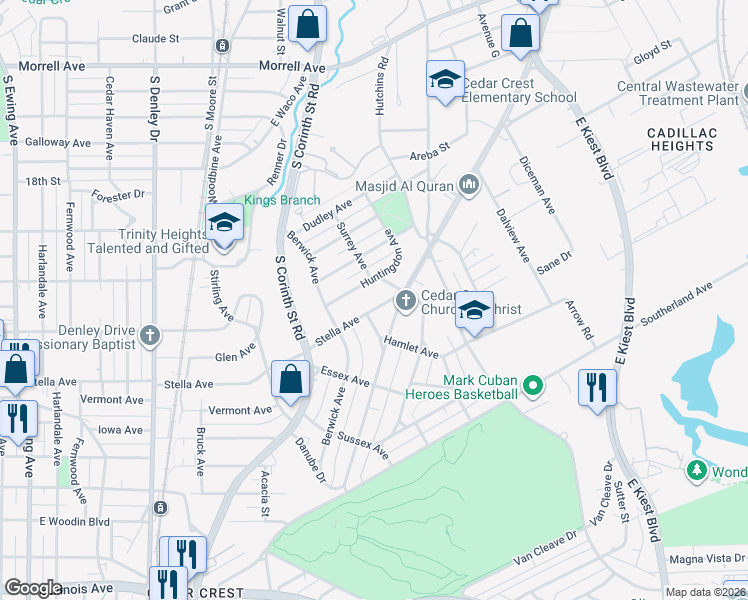 map of restaurants, bars, coffee shops, grocery stores, and more near 1828 Stella Avenue in Dallas