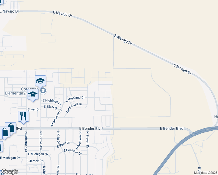 map of restaurants, bars, coffee shops, grocery stores, and more near 2042 Highland Drive in Hobbs