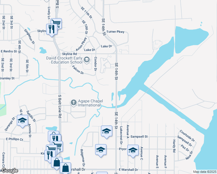 map of restaurants, bars, coffee shops, grocery stores, and more near 1157 Condor Drive in Grand Prairie
