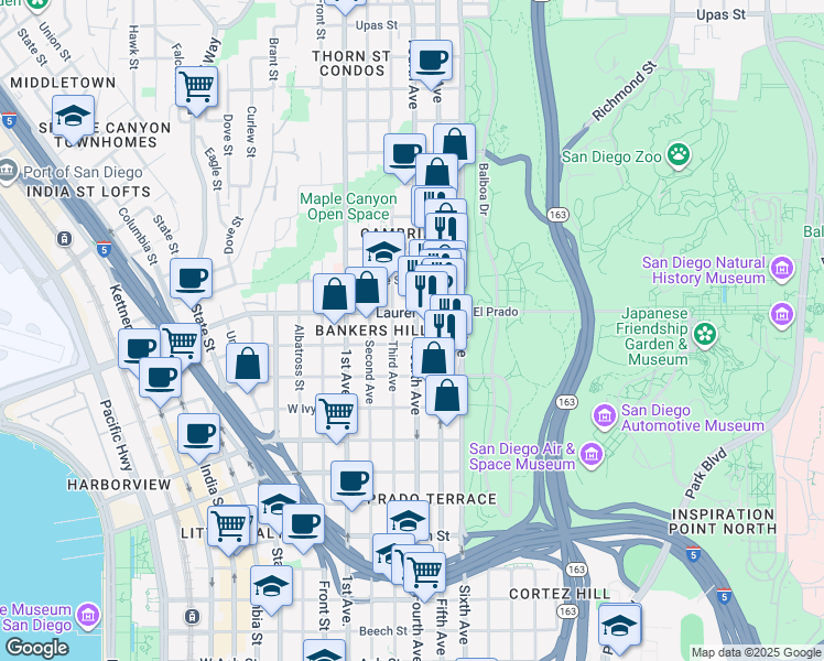 map of restaurants, bars, coffee shops, grocery stores, and more near 2426 Fourth Avenue in San Diego
