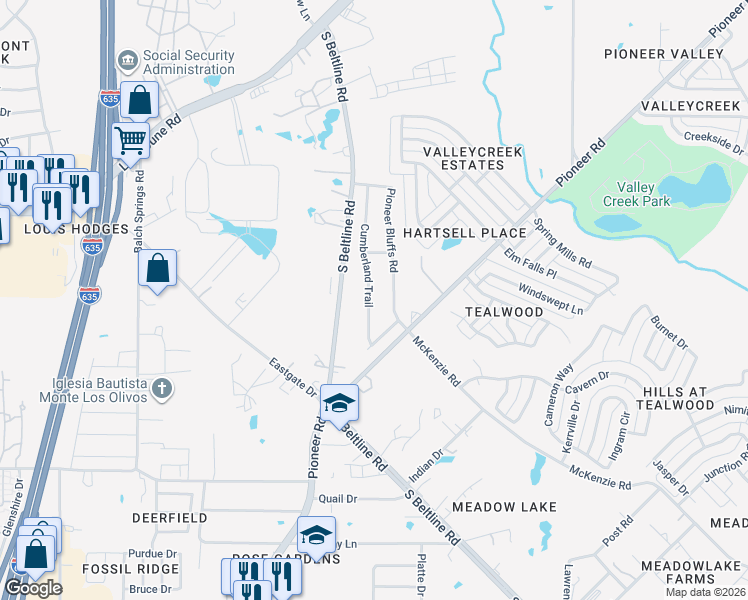 map of restaurants, bars, coffee shops, grocery stores, and more near 2656 Cumberland Trail in Mesquite